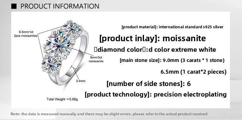 Carnica Luxury 925 Sterling Silver 5CT Real Moissanite Ring D Color Closed Band for Women GRA Diamond Wedding Jewelry Gift Hot