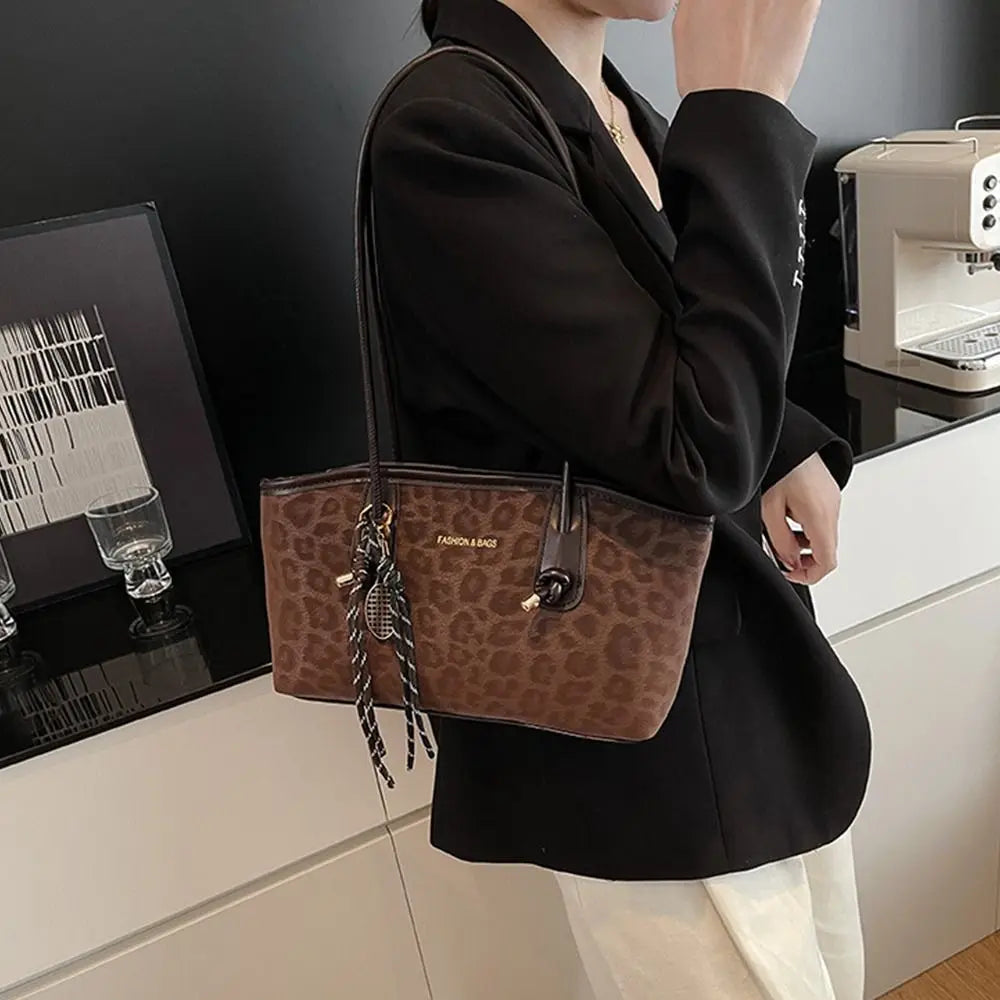 Luxury Design Leopard Print Underarm Shoulder Bags Large Capacity Retro Tote Bag PU Leather Women's Handbags Travel