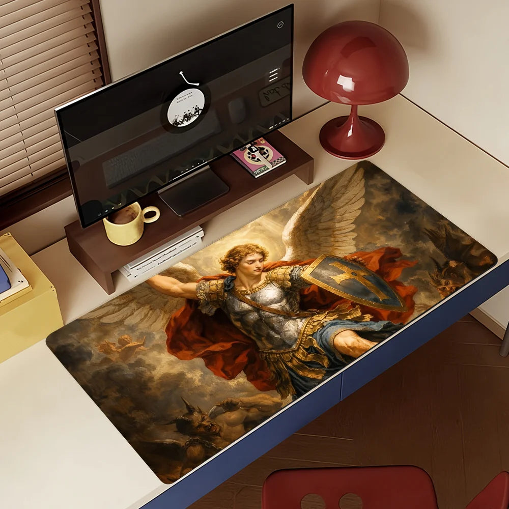 The Holy Archangel Michael Mouse Pad Large Non-Slip Waterproof Mat Stitched Edge Keyboard Pad for Gaming Daily Office