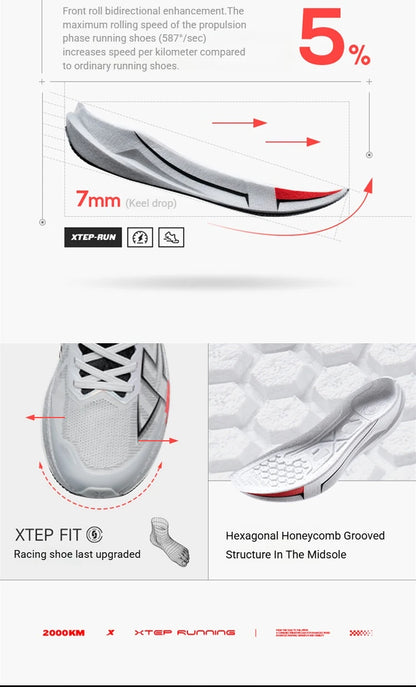 XTEP 2000km 5.0 Professional Marathon Running Shoes Cushioned Breathable Lightweight Youth Sports Shoes 874119110023