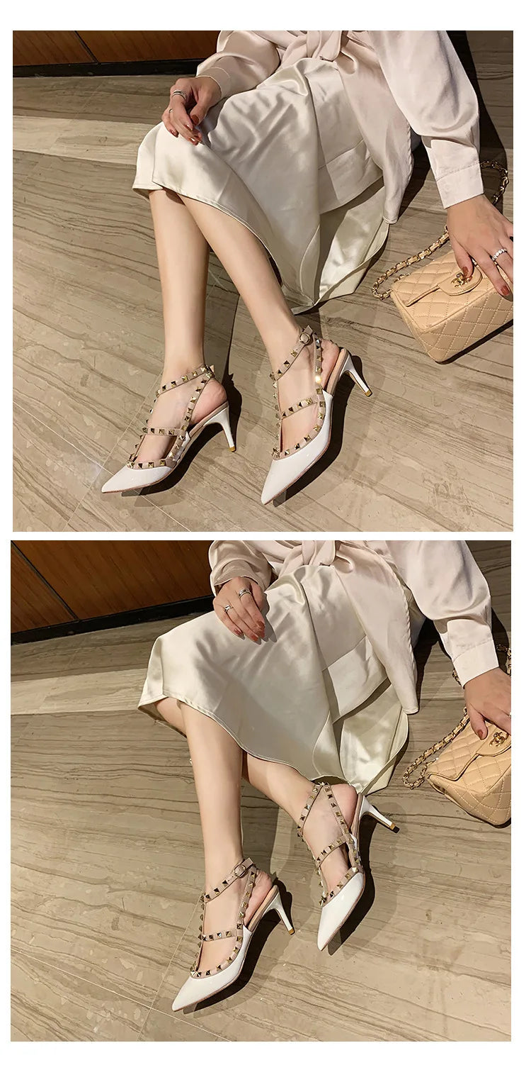 Women's Gladiator sandals Summer 2026 Luxury With Ankle Strap Pointed Toe Fashion Rivet High Heels Party Ladies Shoes Women 10cm