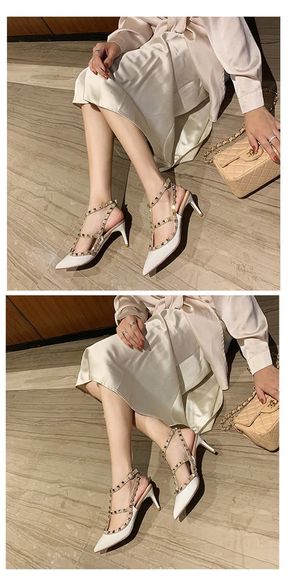 Women's Gladiator sandals Summer 2026 Luxury With Ankle Strap Pointed Toe Fashion Rivet High Heels Party Ladies Shoes Women 10cm