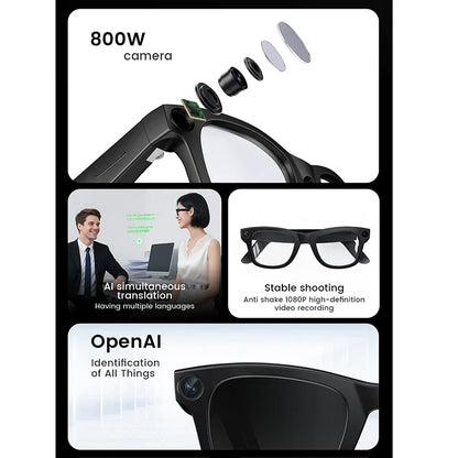 Smart Adjustable Color AI Glasses 800W Video Shooting 32G Memory Bluetooth Call Music Function for Video Shooting And Photograph