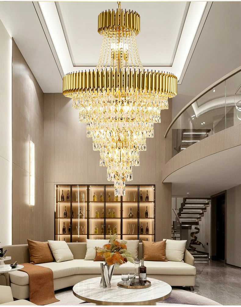 Luxury Crystal Chandeliers Home Villa Duplex  Attic Living Room Lighting Loft Decoration Indoor Pendant Lights Fixtures