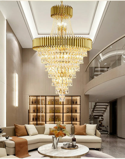 Luxury Crystal Chandeliers Home Villa Duplex  Attic Living Room Lighting Loft Decoration Indoor Pendant Lights Fixtures