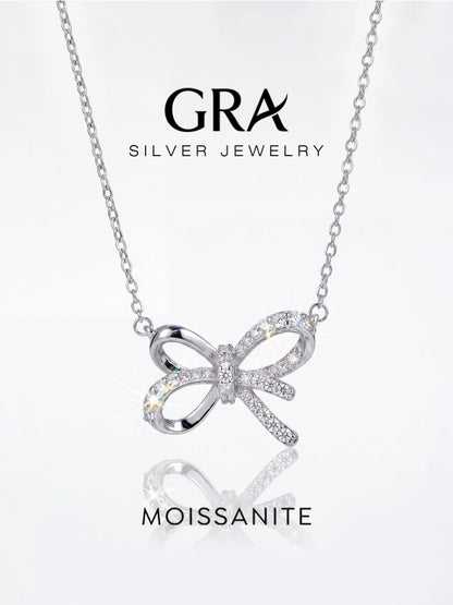GRA Real Moissanite Diamond Exquisite Beautiful Bowknot Necklace for Women's Anniversary Party 925 Sterling Silver Fine Jewelry