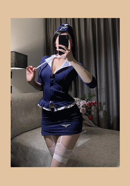 2025 New Stewardess Cosplay Women's Sexy Stewardess Secretary Pure Desire Uniform Suit Halloween Costume Fancy Role Play Party