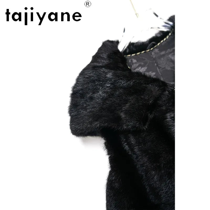 TAJIYANE Real Mink Fur Coat Veste Fourrure Femme Slim Fit Hooded Jackets for Woman Black Whole Mink Fur Vest Sleeveless Куртка