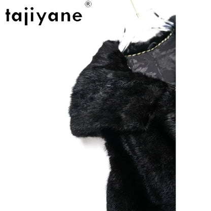 TAJIYANE Real Mink Fur Coat Veste Fourrure Femme Slim Fit Hooded Jackets for Woman Black Whole Mink Fur Vest Sleeveless Куртка