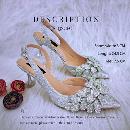 African Fashion Green Ladies Matching Shoes and Bags Nigerian Best Sell Women's Pointed Toe High Heels Commuter Wearable