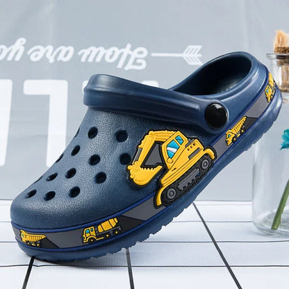 Children Shoes Baby Boys Slippers Cartoon Excavator Print Clogs Summer Breathable Soft Indoor Sports Boy Slippers