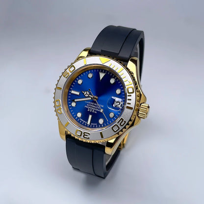 NH35 Automatic Watch Men 40MM Full Gold YM Ceramic Bezel Two-Way Rotating Sapphire Glass Luminous Luxury Rubber Strap for Man