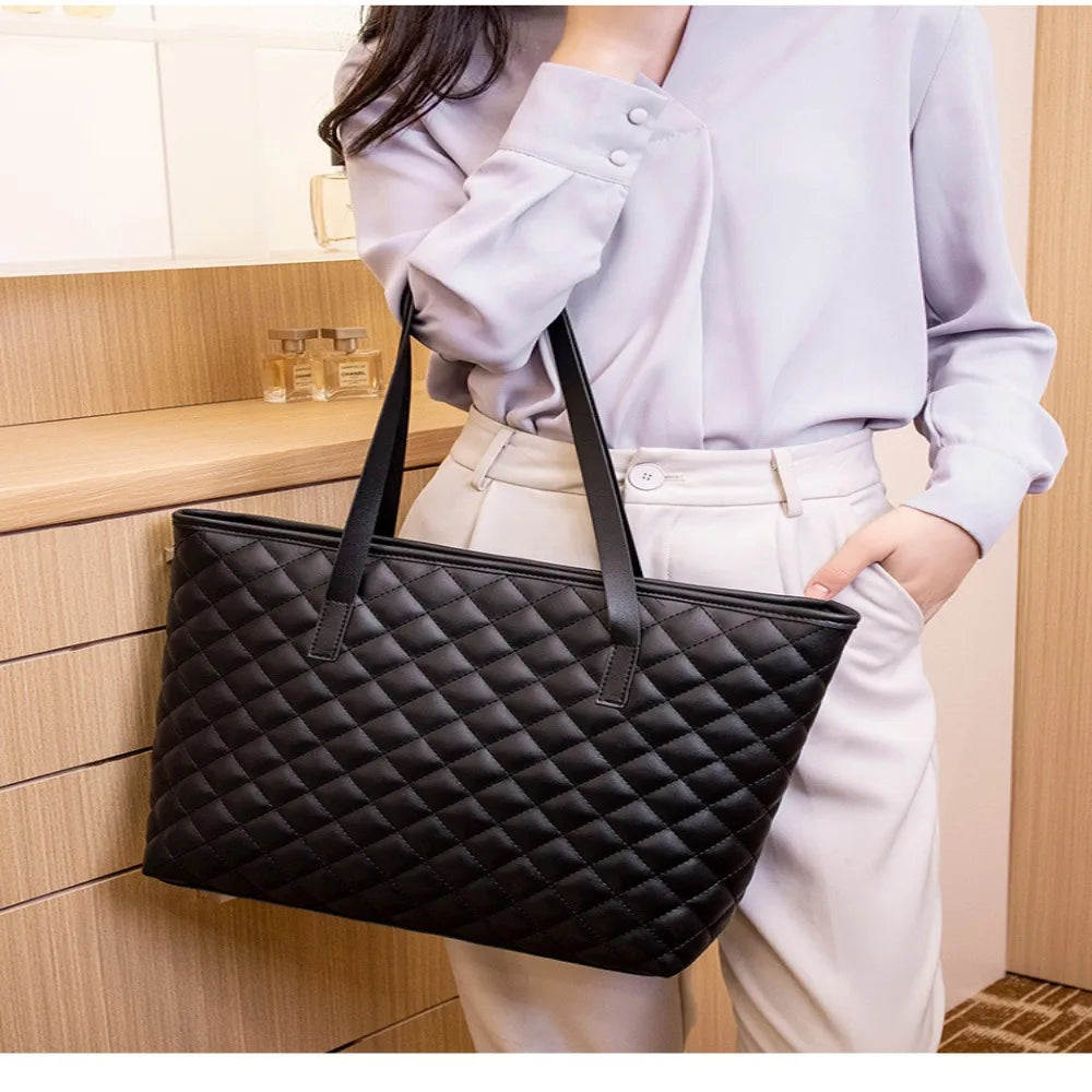 Large Capacity Tote Bag Casual Zipper PU Ladies Handbags Mommy Bag Women