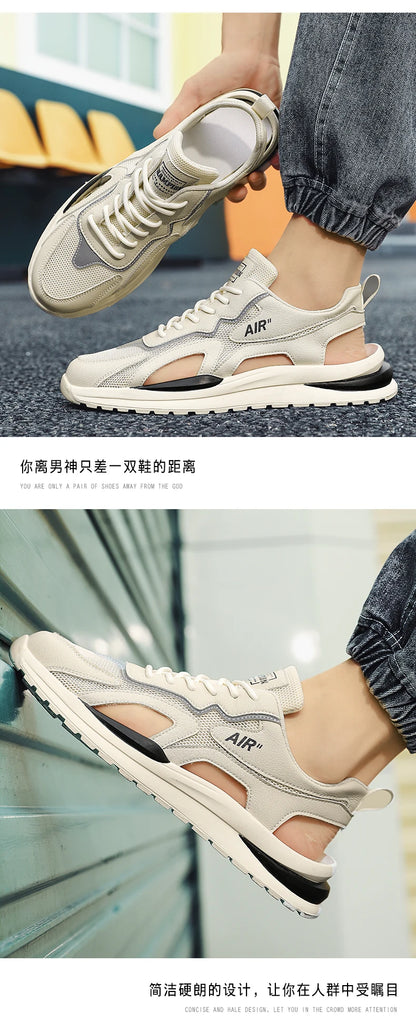 Summer Men Hollow Sandal Sneakers Breathable Mesh Platform Quick-Dry Casual Walking Shoes Non Slip Light Outdoor Beach Trainers