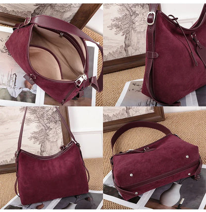 Winter Women's Natural Suede Leather Classic Underarm Bag Female Soft Cowhide Durable Handbags Ladies Luxury Designer Bags