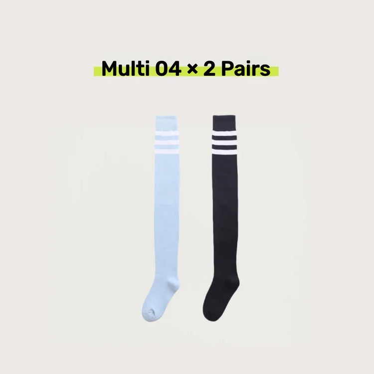 2 Pairs Women's Over The Knee Socks Cotton Thigh High Socks Black White Blue Colorful Striped Pattern Fashion Casual Daily Wear