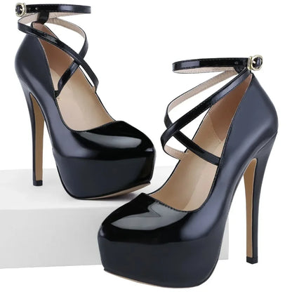 Women Platform Stilettos Sexy Pumps Shallow Round Toe Slingback Super High Heels Elegant Party Wedding Banquet Shoes