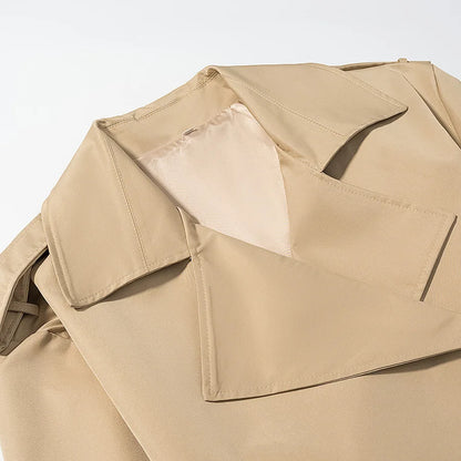Aliexpress's Best-selling Cross-border European and American Style Women's Solid-color Belted Short Jacket Trench Coat Fashion