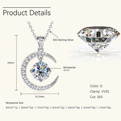 Star Moon Necklace Pendant 2ct Moissanite Diamond Necklace Woman Luxury Jewelry 925 Silver Engagement Love Gift