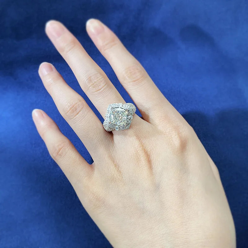 Luxury 18K white Solid Platinum PT950 certifid10*10 moissanite white cushion ring exquisite wedding ring precious jewelry