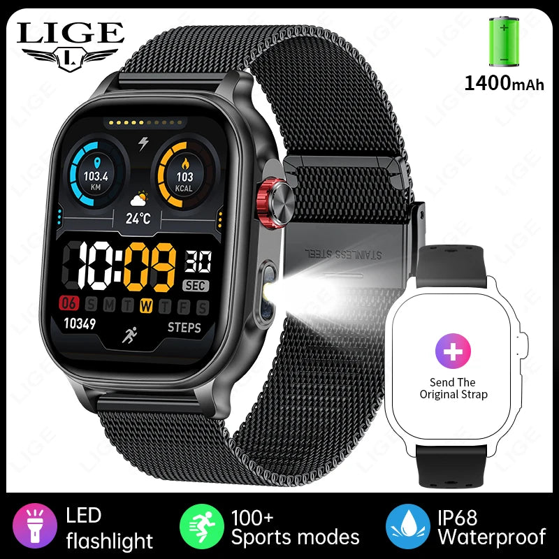 2026 New Sport Smart Watch 1400mAh Battery Fitness Tracker IP68 Waterproof Heart Rate Bluetooth Call Health Smartwatch Men Women