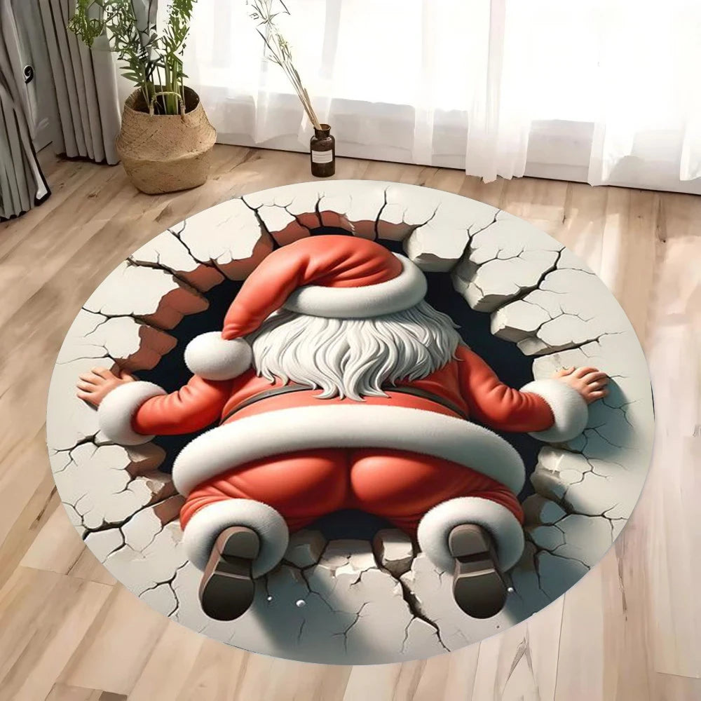 Christmas Decoration Anti Slip Carpet Santa Claus Pattern Circular Carpet Christmas Decoration Anti Slip Carpet Home Decoration