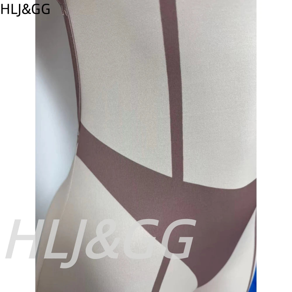 HLJ&GG White Spring New Color Splicing Bodycon One Piece Jumpsuits Women Sleeveless Backless Slim Sporty Playsuit Casual Overall