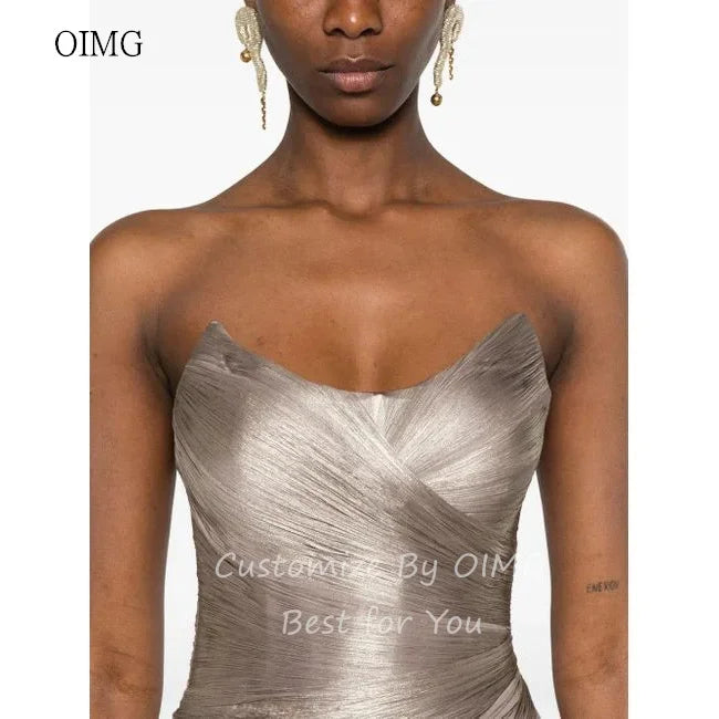 OIMG Elegant Strapless A Line Prom Gowns Sleeveless Pleated Formal Party Gown Floor Length Evening Dress 2025 Customized
