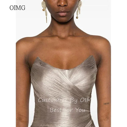 OIMG Elegant Strapless A Line Prom Gowns Sleeveless Pleated Formal Party Gown Floor Length Evening Dress 2025 Customized