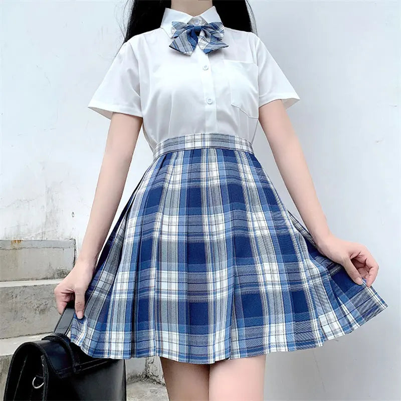 New Japanese School Uniform Korean Student Jk Seifuku Blouse Pleated Skirt Tie Full Set Girl Plaid Skirt Pink Uniforms For Woman