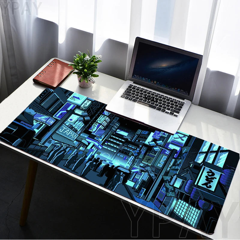 Pixel Mouse Pad Japan Street Large Gamer Mousepad Keyboard Mat Office Mouse Mats Rubber Slipamt Deskpad XXL Table Mat