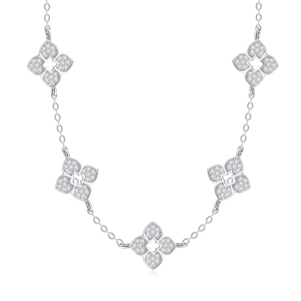 KNOBSPIN Full Moissanite Clover Necklace s925 Sterling Silver Chain Necklaces for Women Hypoallergenic Fine Jewelry Gift