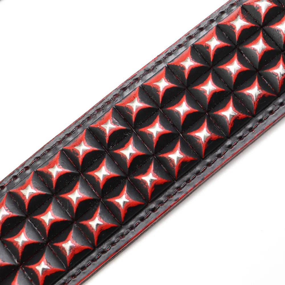 Genuine Leather Big Dog Collar 2inch Wide Diamond Dog Collars Durable Spike Pet Necklace Luxury for Medium Large Dogs Pitbull