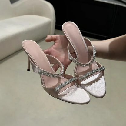 Summer New Women Shoes Luxury Rhinestone High Heeled Sandals for Woman Elegant French Casual Shoe Designer Shoes Sandalias Mujer
