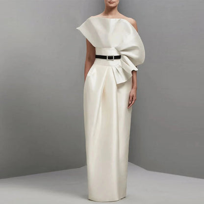 Graduation Gowns Elegant Ivory Satin Ruffles Belt Bespoke Occasion Gown Column&Sheath Strapless Long Dresses Evening Dress