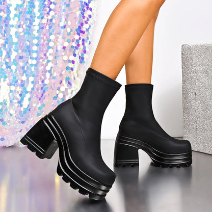 Short/Long Suede Leather Black Boots for Women Chunky High Heel Knee-High Boots Wedges Women's Fashion Shoes Size 35 Botas Mujer