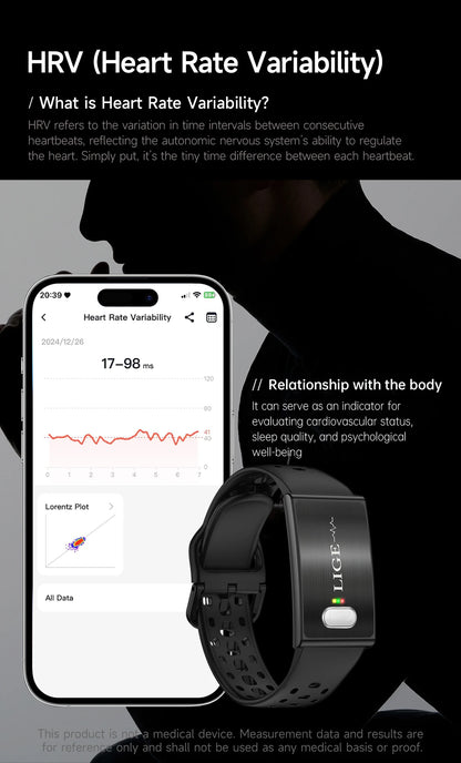 LIGE 2026 ECG+PPG Nursing Grade Smart Bracelet HRV Body Fat BMI Blood Pressure Body Temperature Men Women Health Sports Watches