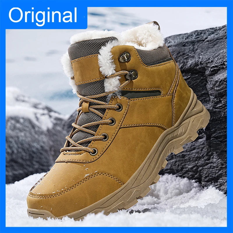 Mens Snow Boots 2026 New Winter High Top Thick-Soled Outdoor Anti Slip Mountaineering Shoes Comfortable Warm Plush Ankle Boots