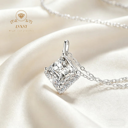 2ct D Color Moissanite Princess Cube Pendant Necklace S925 Silver Luxury Unisex Jewelry Affordable Light Luxury Jewelry Gift