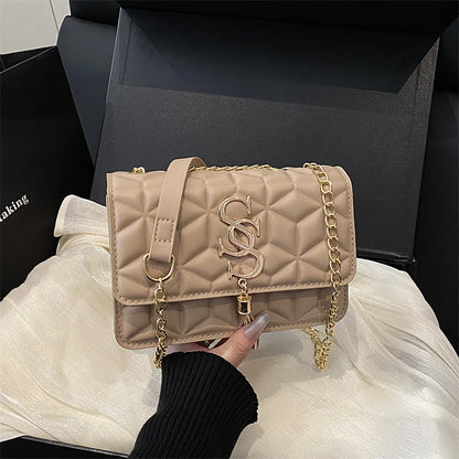 Light Luxury Trend Argyle Quilted Small Square Bag Metal Letter Tassel Flap Crossbody Bags Commuting Fashion Shoulder Bag