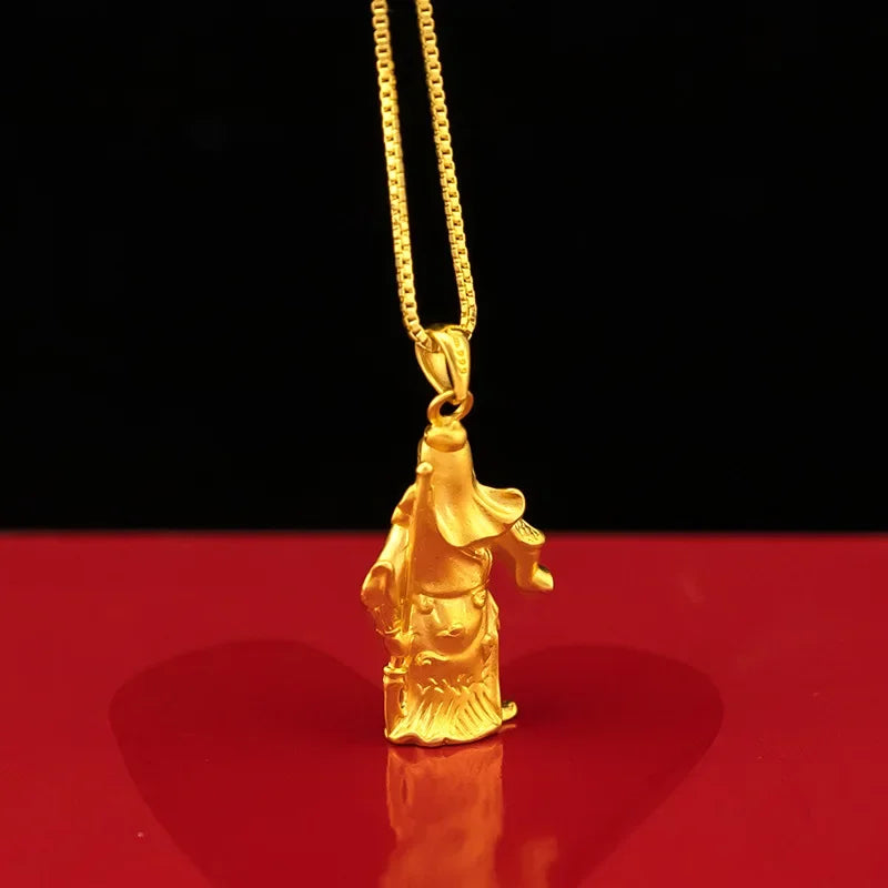 Luxury and fashionable 24K real gold 5D men and women same style Guan Gong pendant au999 gold Guan Gong necklace
