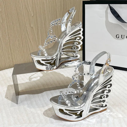 15cm Buckle Strap Sexy Ladies High Heels Strange Style Summer Novelty Hollow Out Wedge Platform Sandals Nightclub Women Pumps