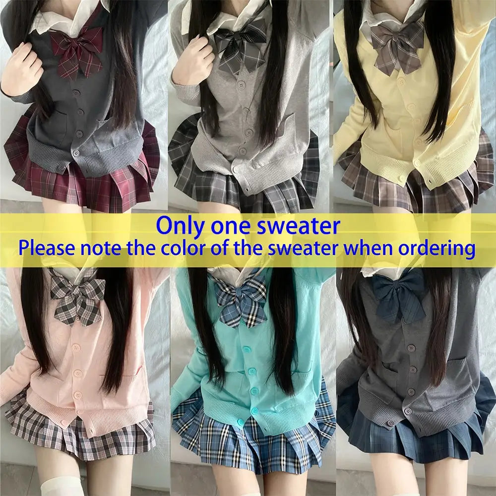 3Pc Set Japanese Korean School Uniforms Multicolor Sweater&Plaid Pleat Skirt with Bow Jk Uniform Suit Graduation Costumes Women