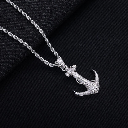MossanRappr 2.28cttw Moissanite Iced Out Anchor Pendant 14K Gold Plated Hip Hop Necklace for Men & Women Shiny Party Accessory