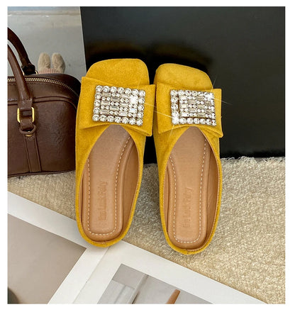Women's Flat Shoes Korean Style Square Toe Moccasins Ladies Footwear 2025 Trend Young Summer Chic and Elegant Luxury Brand