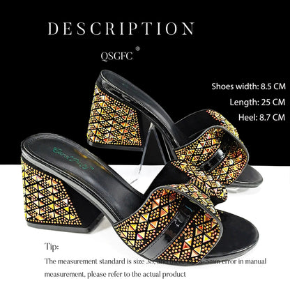 QSGFC Italian Style Women Banquet Shoes And Bag With Rhinestone Decoration Three-Dimensional Small Bag Match Women High Heel