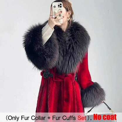 Large Size Winter Real Fur Collar Cuffs Set Neck Warmer Women Fur Shawl Furry Fluffy Fox Fur Scarf Luxury Scarves Coat Decor