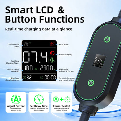EVESLink 7KW Type2 Portable Electric Vehicle Charging GBT 32A 1Phase Car Fast Charger with 5M Cable for EV Cars