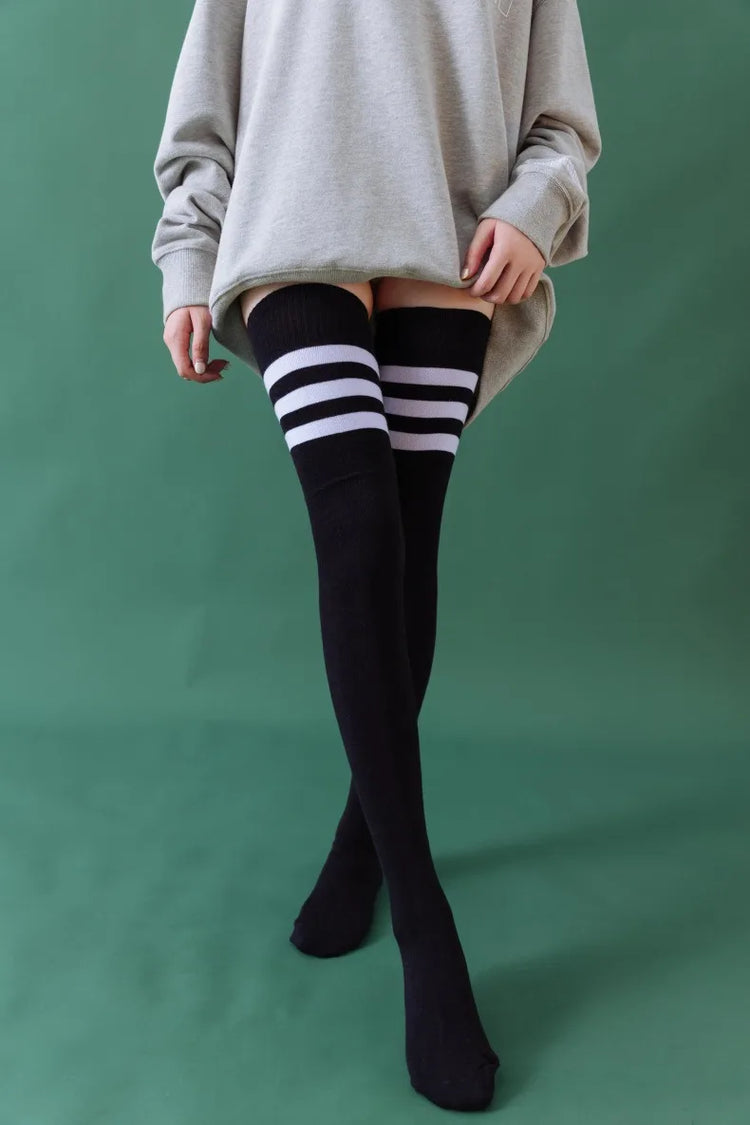 1/2 Pairs Women Over The Knee Socks Cotton Thigh High Socks Black White Blue Colorful Striped Pattern Fashion Casual Daily Wear