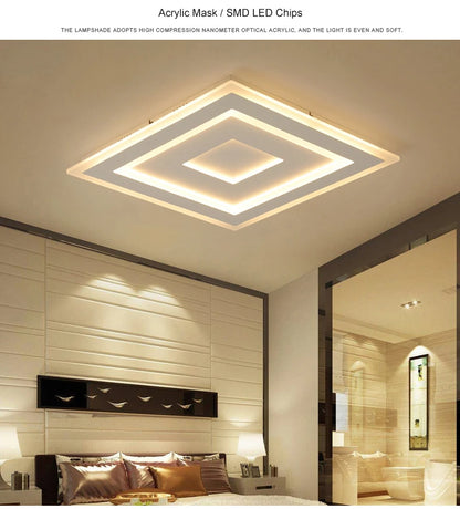 Slim LED Ceiling Light Dimmable Chandelier Ceiling Lamps Sleek White Lamp for Living Room Bedroom, Flush Mount Lighting Lights